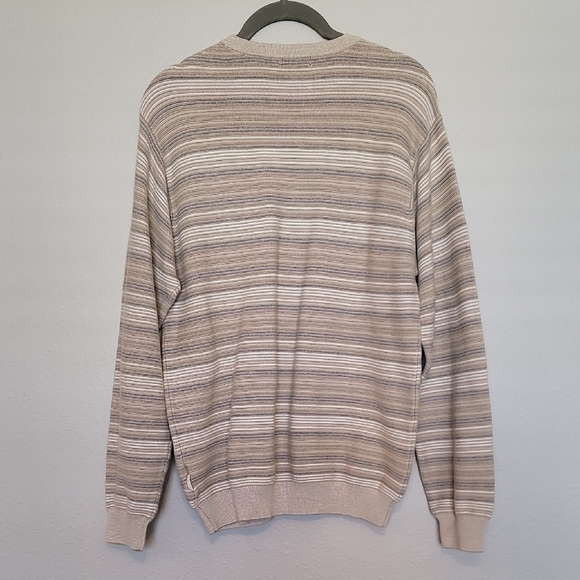 Y2K IZOD Men Chunky Knit Sweater Size L Crewneck Old Money Academia Grandpa Tan - Picture 9 of 13